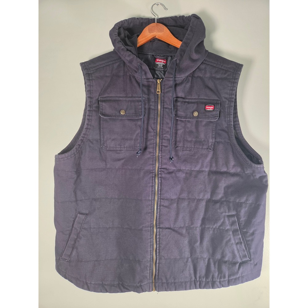 Wrangler Workwear Mens 3XL Black Hooded Quilted Canvas Utility Vest